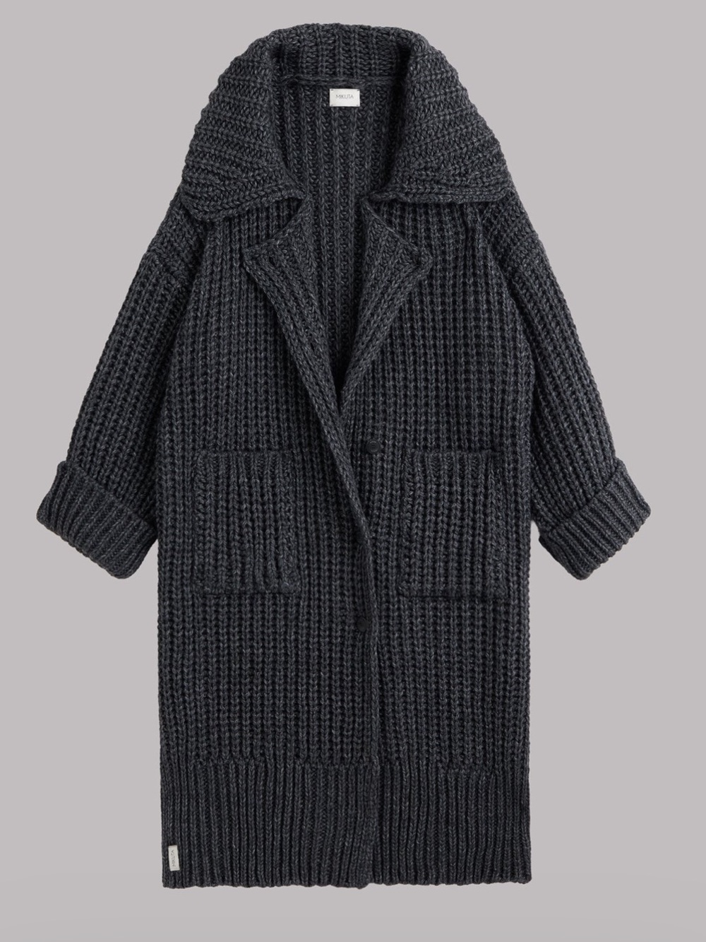 MIKUTA Dark Grey Long Knit Cardigan Alpaca Wool Oversized M/L NWT Made Portugal - Picture 2 of 14